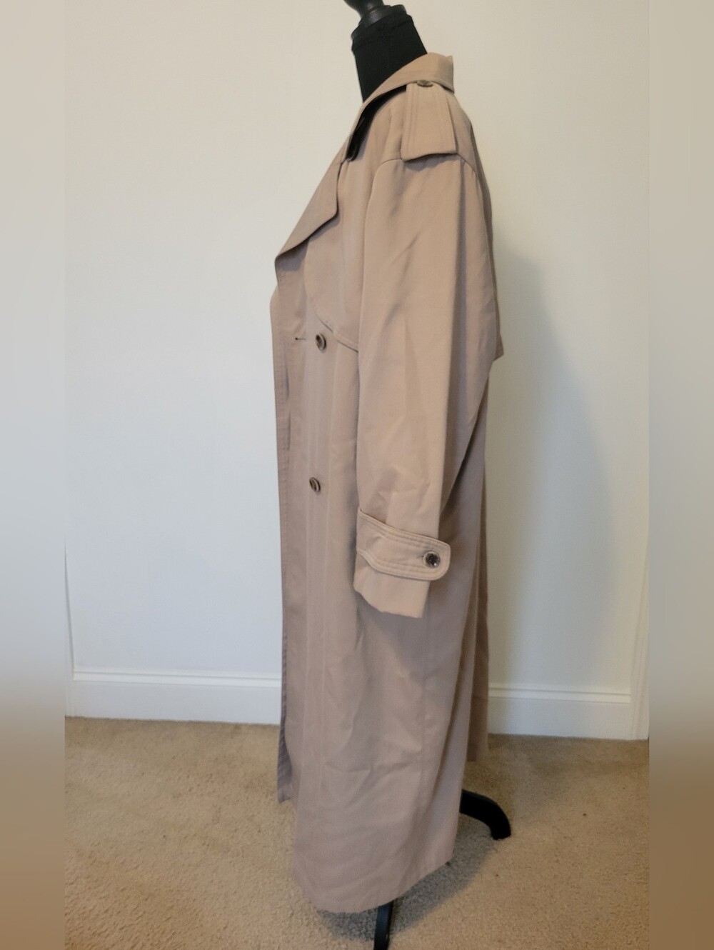 Vtg London Fog Double Breasted Long Trench Coat Tan Beige Light Academia 8 - Picture 3 of 13